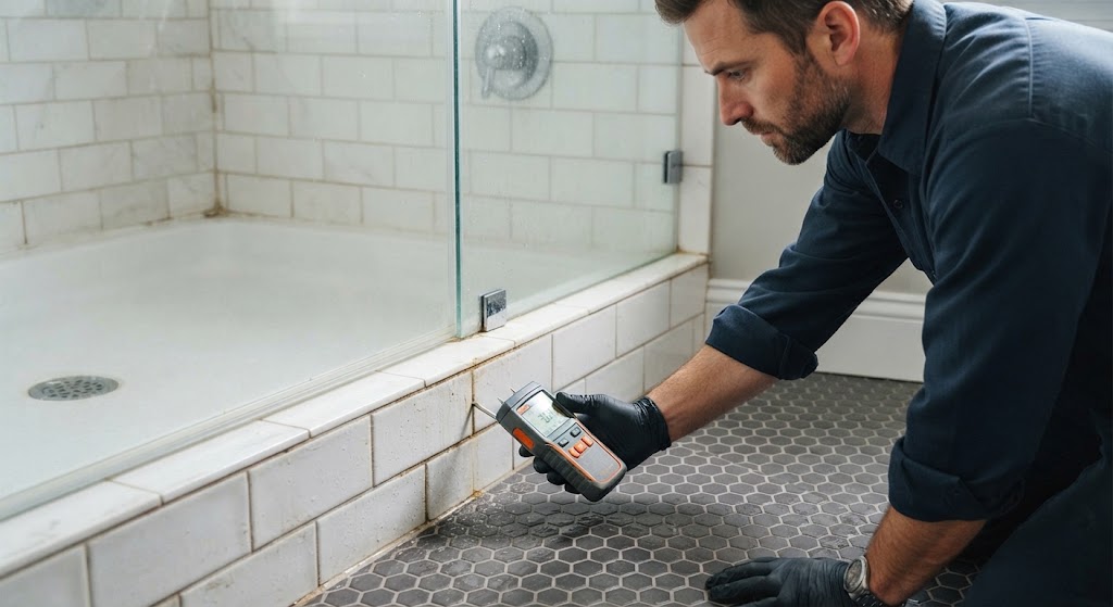 Shower and bathroom leak detection in Belleville NJ testing shower pan and drain assembly